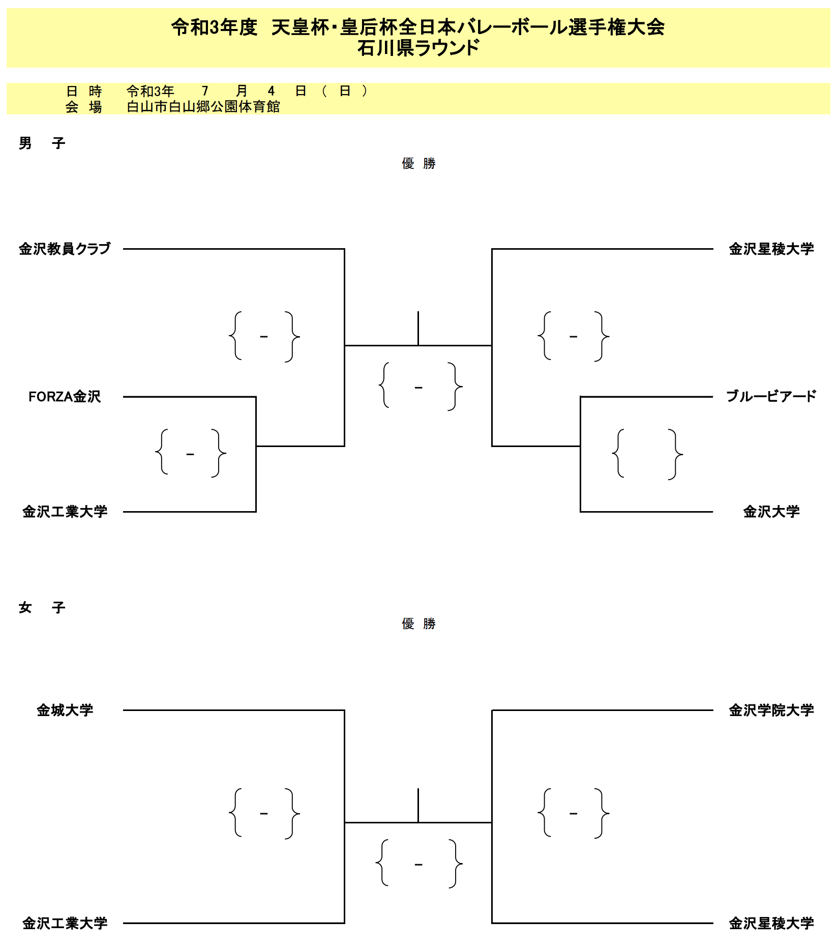 石川 21天皇 皇后杯 全日本バレーボール選手権大会 男女試合結果